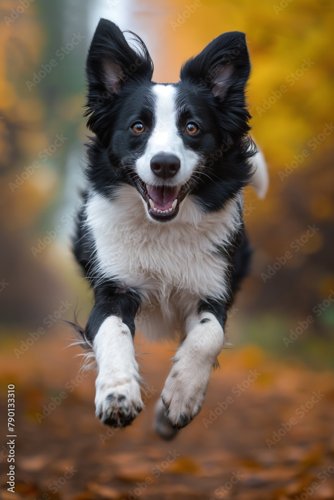 Welsh border collie dog leaping for joy