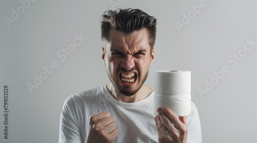 Angry man with toilet paper 
