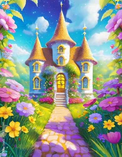 fairy tale castle with flowers