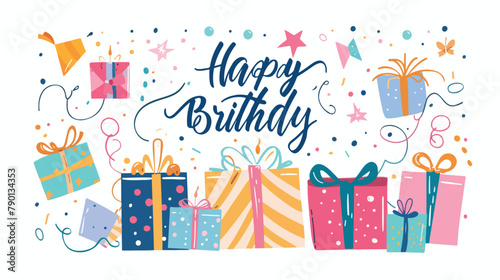 Greeting card template with Happy Birthday inscriptio