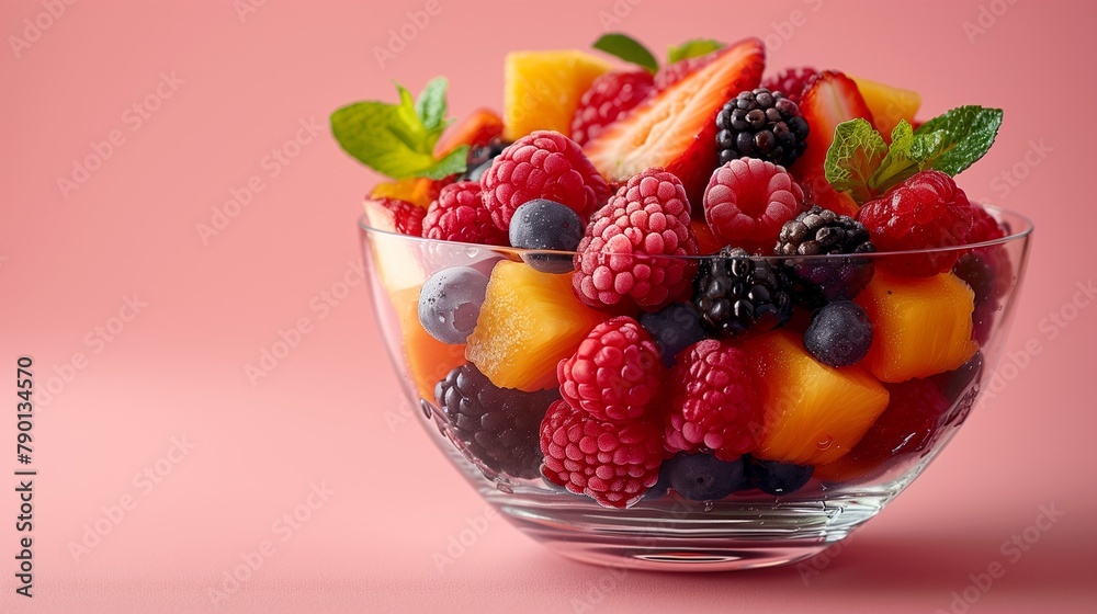 fresh fruit salad colorful isolated on pink background fresh fruit salad colorful isolated on pink background