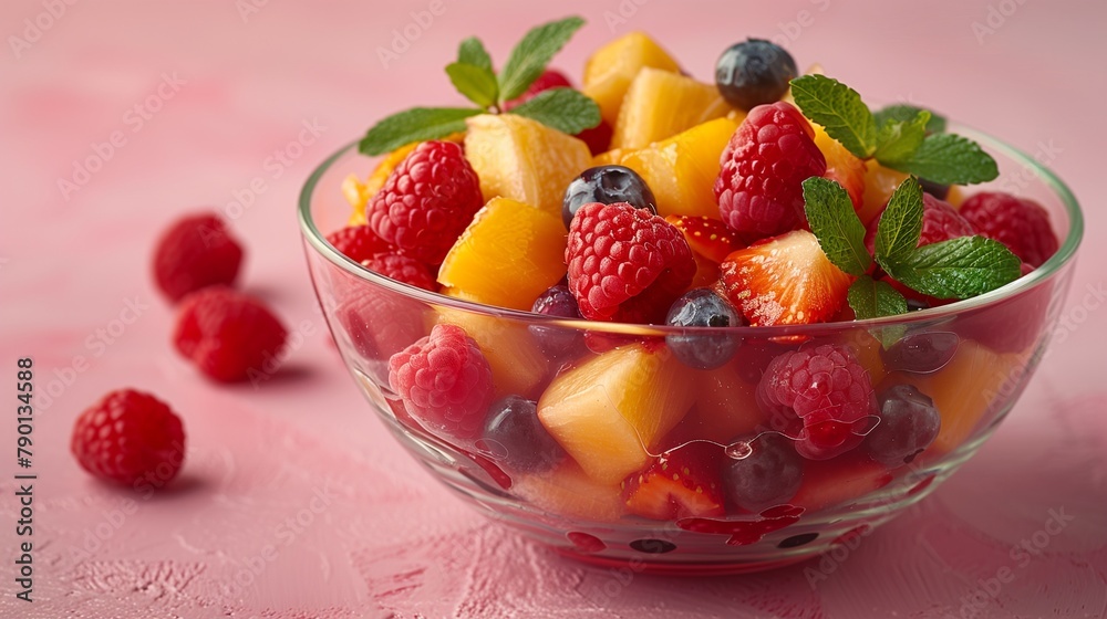 fresh fruit salad colorful isolated on pink background fresh fruit salad colorful isolated on pink background