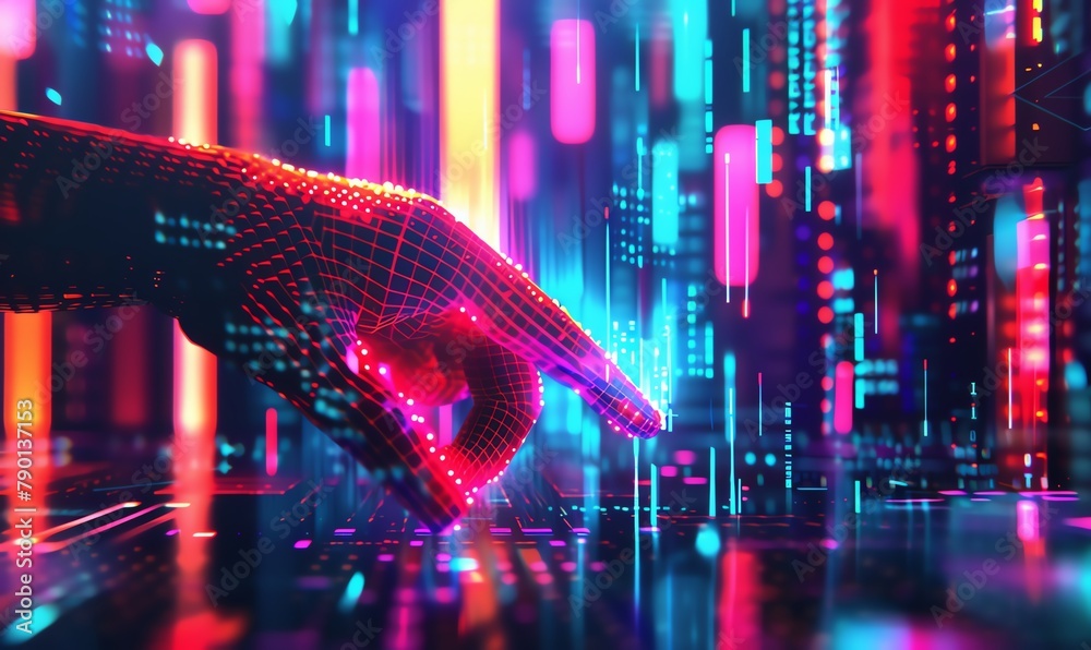 Illustrate the concept of gesture recognition in an abstract, pixel art ...