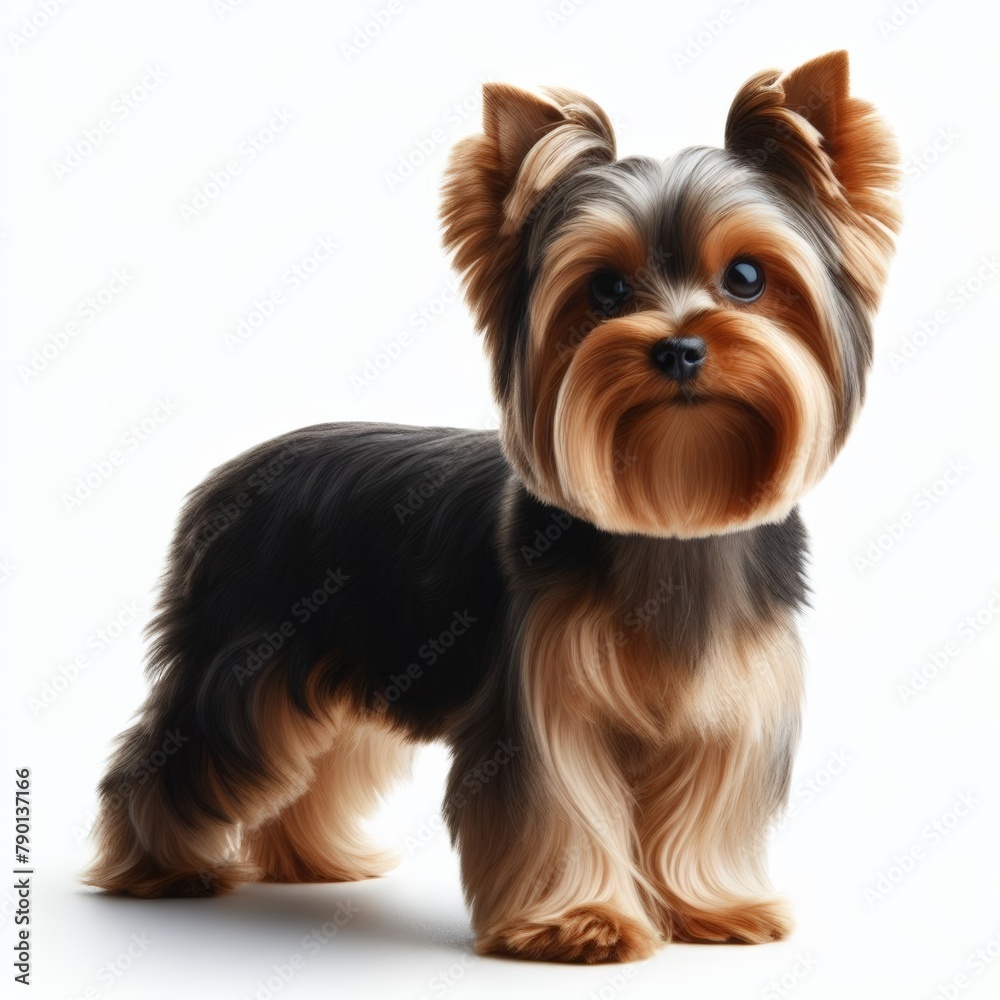 Image of isolated Yorkshire terrier dog against pure white background, ideal for presentations
