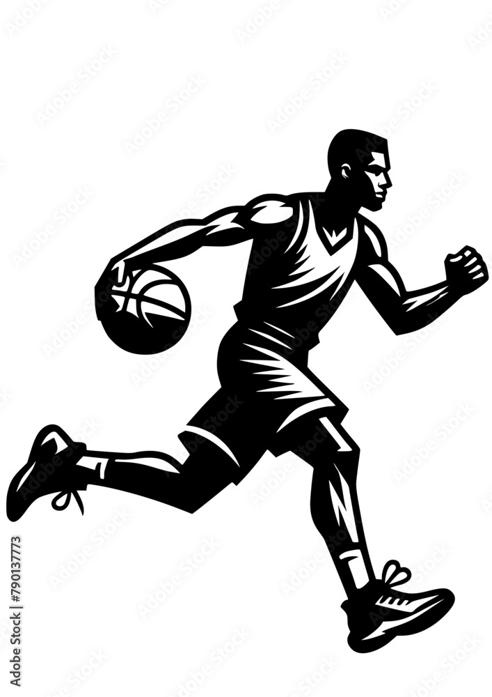 Naklejka premium Basketball player SVG, Basketball player clipart, Basketball svg, Sports clipart, Basketball player silhouette