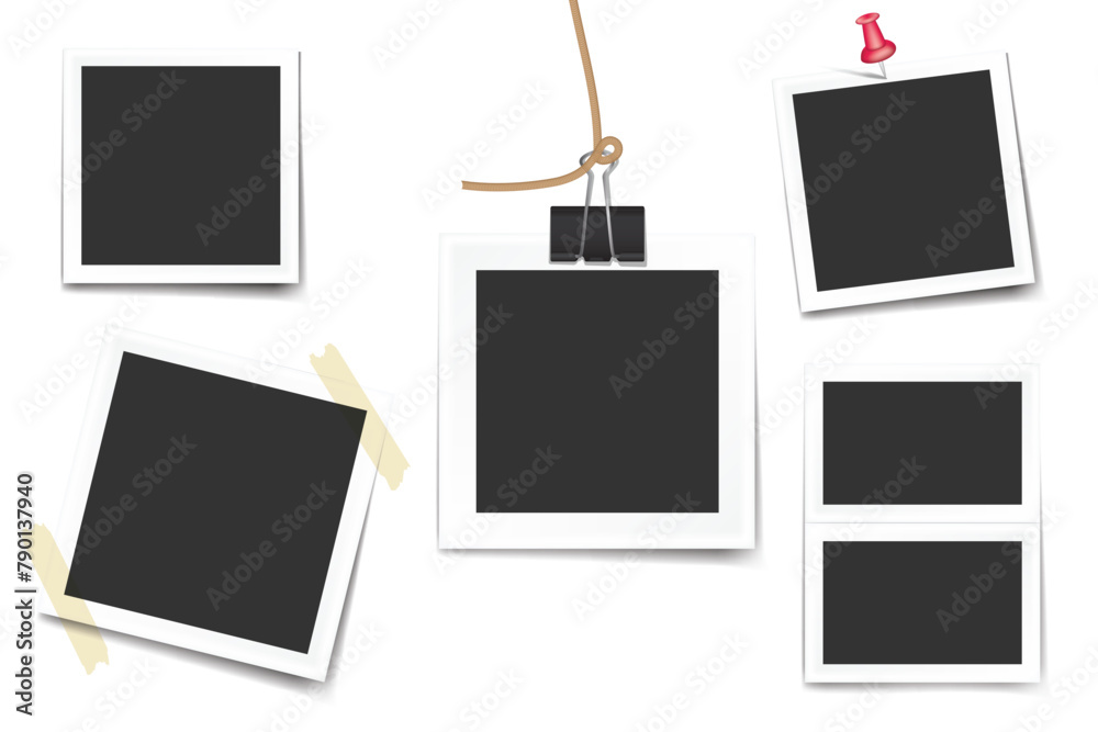 Set of empty photo frame mock up with shadow isolated white background ...