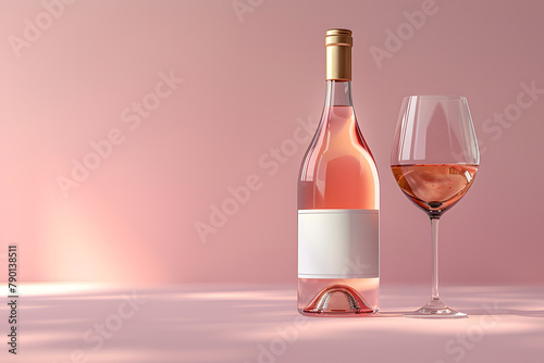 bottle of red wine on a pink background