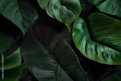 closeup tropical green leaf background. Flat lay, fresh wallpaper banner conceptGenerator AI 