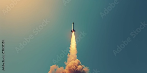 Capturing swift business growth, a bullet ascends against a serene sky in a minimalist design evoking rapid acceleration. photo