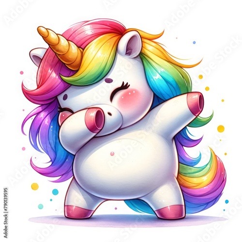 Chubby unicorn rainbow dabbing watercolor clipart photo