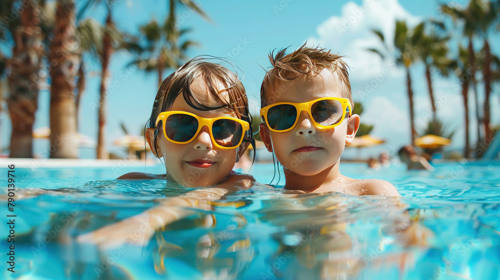 Naklejka premium children in the pool close-up