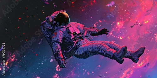 Background material: Illustrations of Cosmic Planets and Aerospace Themes, Astronauts Floating in Space