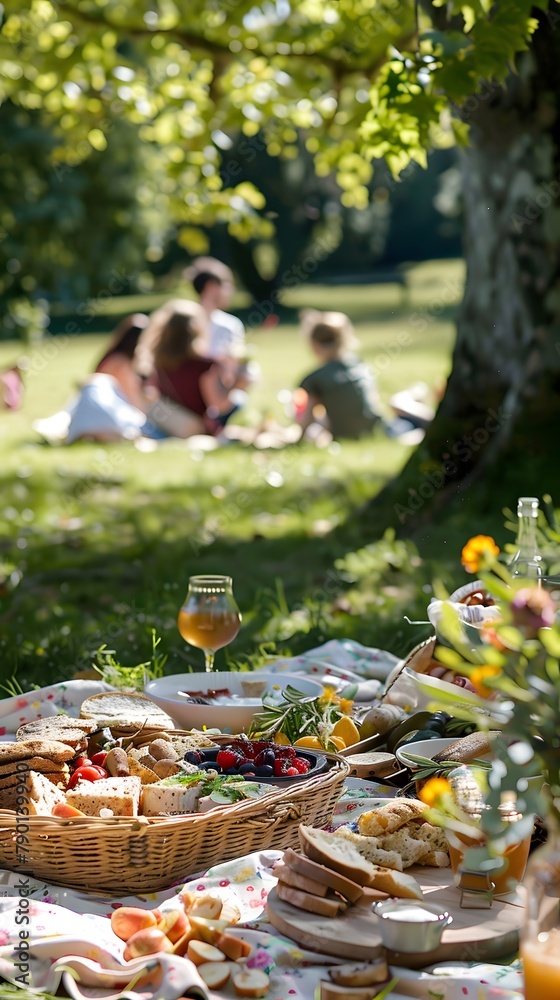 Laid-back outdoor picnic gathering with friends amidst scenic park beauty