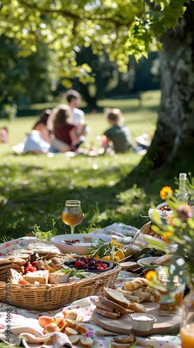 Laid-back outdoor picnic gathering with friends amidst scenic park beauty