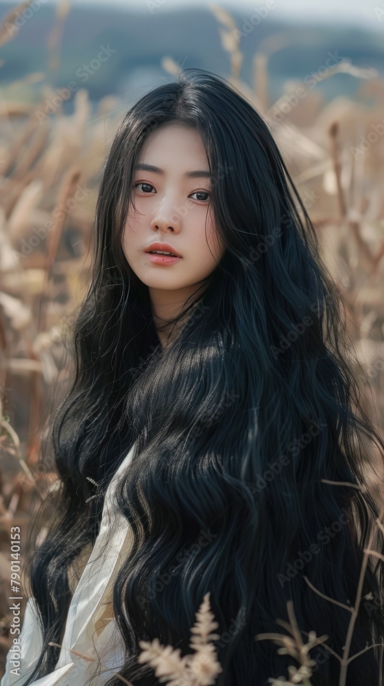 Asian woman showcasing long black Asian woman showcasing long black