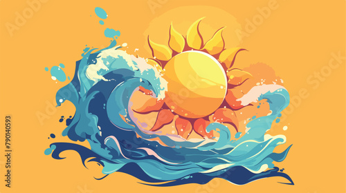 Abstract sun and waves thin lines logo vector 2d fl