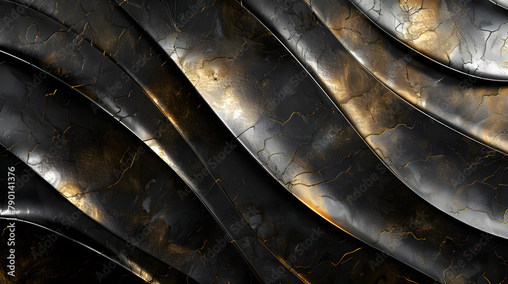 Abstract background of black and gold patterned curves made from ...