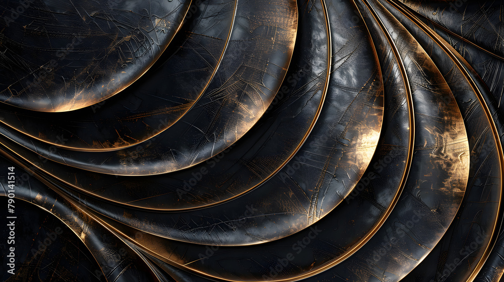 Abstract background of black and gold patterned curves made from ...