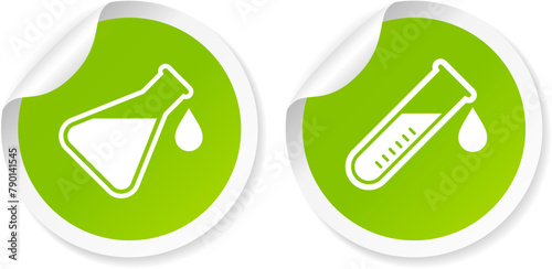 Green sticker and chemical flask, lab tested safe product labels