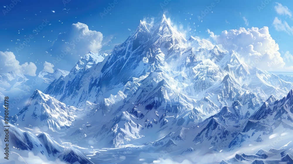 Winter mountains with a stunning snow covered peak landscape