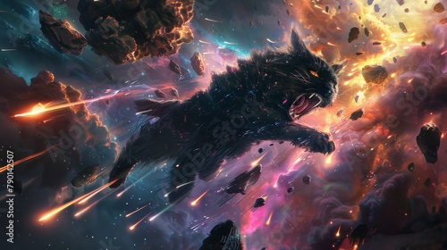 Dramatic cosmic battle scen...