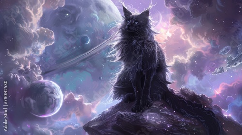 Majestic black cat sitting ...
