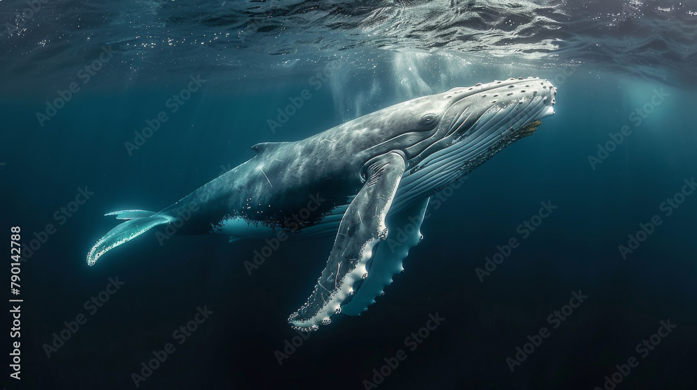 Fototapeta premium A whale is swimming in the ocean