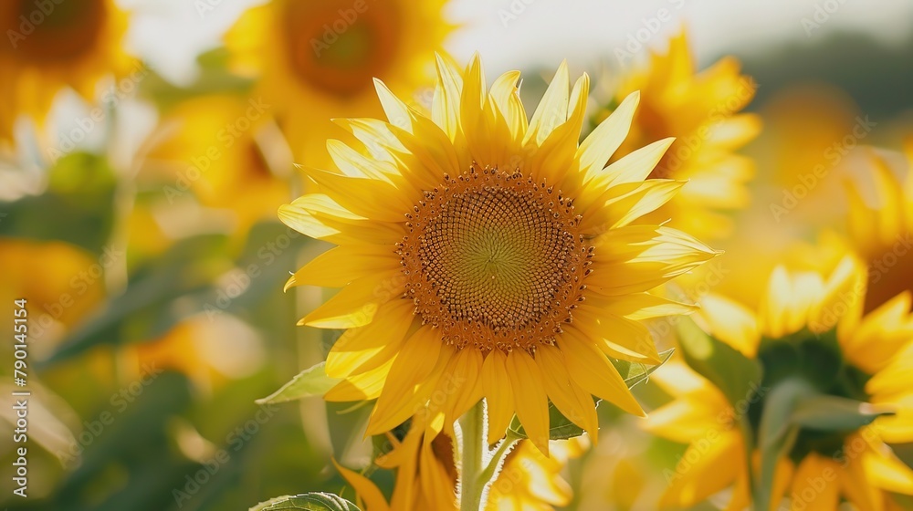 Fototapeta premium Summer sunflower flower background banner - Closeup of blooming sunflowers on field