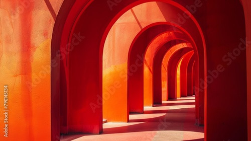 Vibrant orange arches creating a mesmerizing pathway