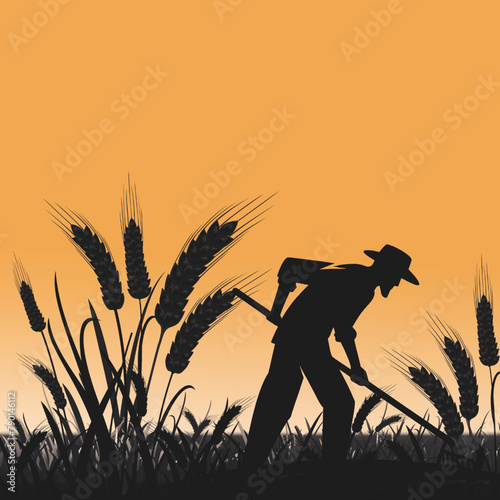 In the warm glow of dusk, a farmer's silhouette labors tirelessly, symbolizing the dedication behind our harvests, marking World Farmers' Day.