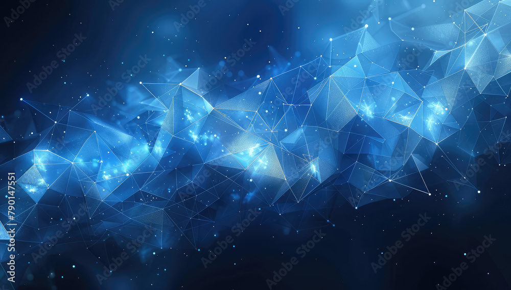 Abstract blue background with geometric shapes and particles, digital ...
