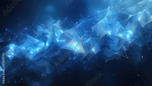 Abstract blue background with geometric shapes and particles, digital art, in the style of AIgenerated graphics. Created with Ai photo