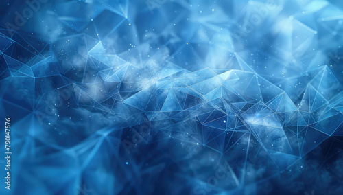Abstract blue background with polygonal shapes and fractals, creating an ethereal atmosphere for design projects. Created with Ai
