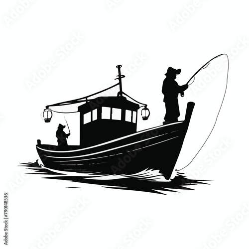 Fishing boat & Fishermen silhouette