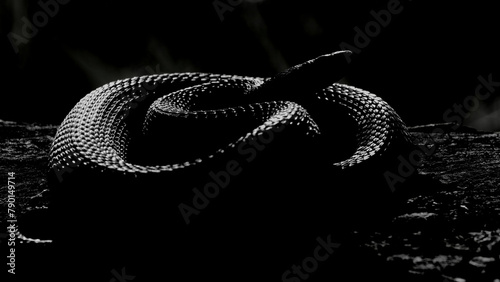 Nocturnal black viper silhouette lit by the moonlight photo