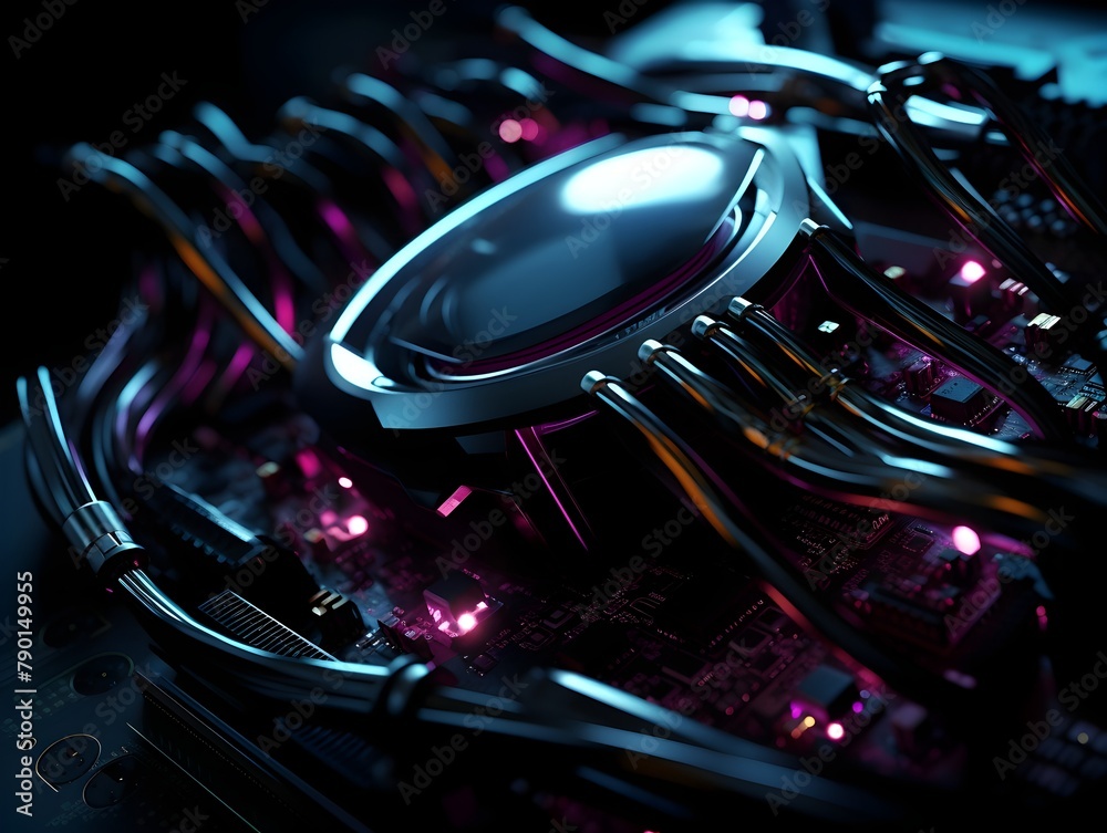 Captivating Electronics Close-Up in a Futuristic Computer Center Landscape Captivating Electronics Close-Up in a Futuristic Computer Center Landscape
