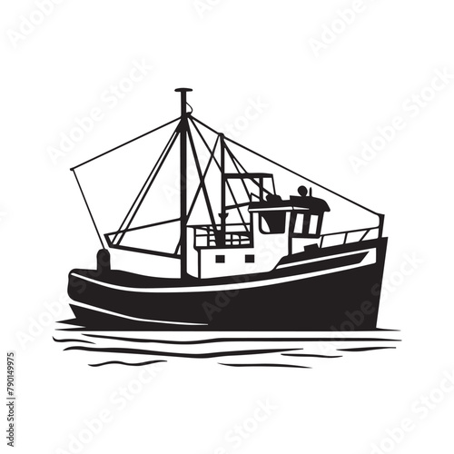 Fishing boat & Fishermen silhouette
