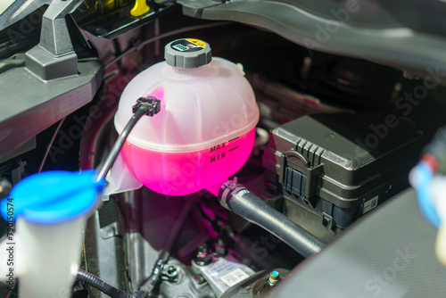 Pink Liquid Antifreeze in Coolant Tank