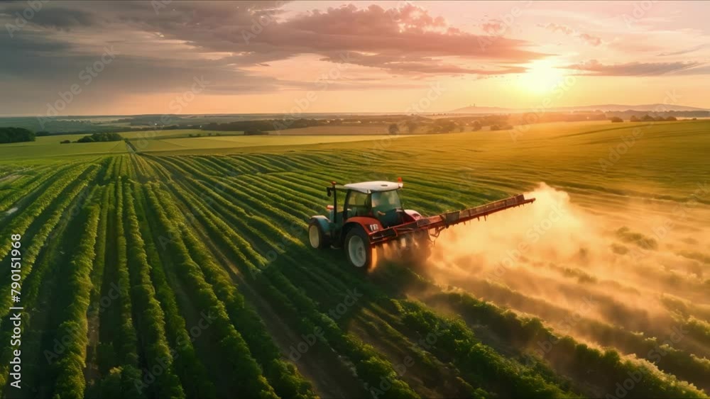 Sustainable Farming: Dawn Over Spraying Fields. Concept Agricultural Practices, Environmental Impact, Sustainable Agriculture, Pesticide Use Reduction, Farming Techniques Sustainable Farming: Dawn Over Spraying Fields. Concept Agricultural Practices, Environmental Impact, Sustainable Agriculture, Pesticide Use Reduction, Farming Techniques