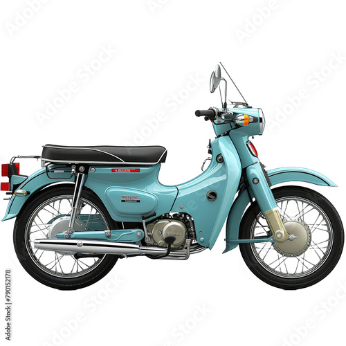 An old retro motorcycle that is completely separate from the white background