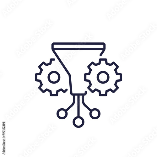 Data filtering, funnel line icon