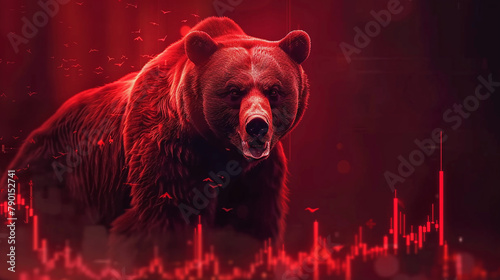 illustration of red bear, bear market, portfolio assets go down, trading market trends