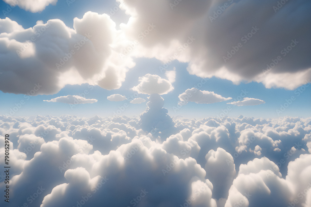 Fototapeta premium Cloud Sea Above: Breathtaking View from Airplane Window. generative AI