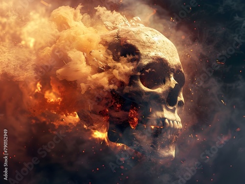 Explosive Skull Engulfed in Fiery Chaos and Destruction