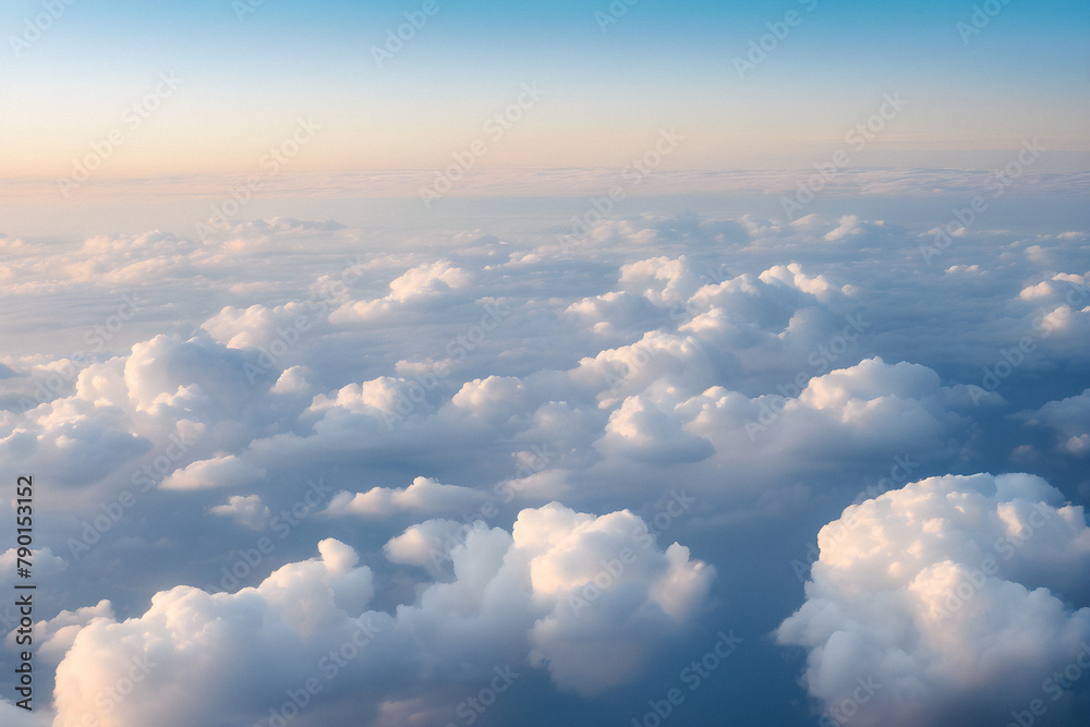 Fototapeta premium Cloud Sea Above: Breathtaking View from Airplane Window. generative AI