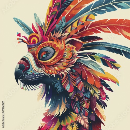 A fantastical chimera struts through a colorful Cinco de Mayo celebration, flaunting vivid plumage in a minimalist portrait.