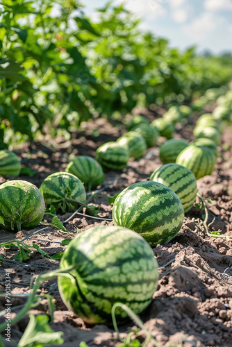 watermelons in the field close-up