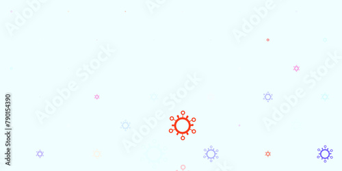 Light blue, red vector background with covid-19 symbols.