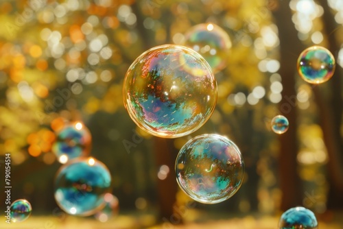 Soap bubbles floating in the air background.