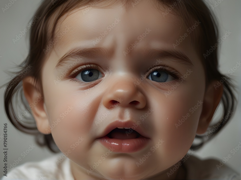 Close-up photo of a cute Little baby girl crying and screaming against. Generative AI Close-up photo of a cute Little baby girl crying and screaming against. Generative AI